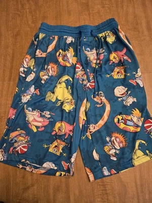 Pantalones Cortos Nickelodeon Años 90 Estampado de Dibujos Animados Dormir Noche Para Hombres M Azul Bob Esponja Rugrats Foto 1 de 4