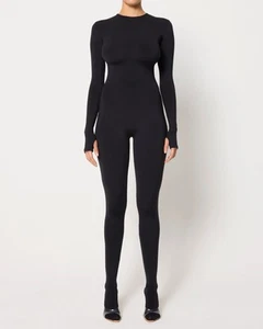 KHY Kylie Jenner Long Sleeve Footed Catsuit Black Size Medium $178 MSRP - Picture 1 of 8