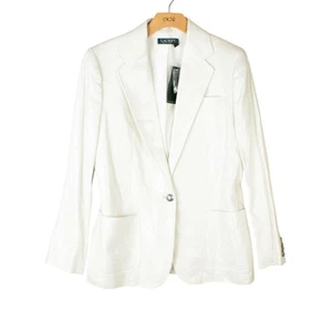 Lauren Ralph Lauren Women Linen Blazer Size 6 White 1 Button Long Sleeve NWT - Picture 1 of 16