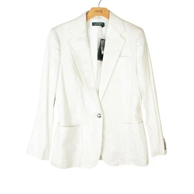 Lauren Ralph Lauren женщин льняной блейзер размер 6 белый 1 кнопка длинным рукавом с Ярлыками - Изображение 1 из 4