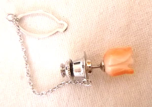 Artisan Pink Coral Carved Rosebud Tie Tack Pin w/Button Tab in Orig Gift Box - Picture 1 of 4