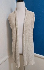 CAbi Women's M Cream Beige Linen Cotton Knit Racer Back Vest Sweater Rolled Edge - Picture 1 of 9