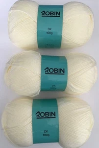 New 3x Robin 100% Acrylic Double Knitting Wool 100g Balls, Shade 0041 Pale Cream - Picture 1 of 5