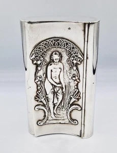 FINE ART NOUVEAU LARGE SILVER PLATED SNUFF / CIGAR BOX c1900 MAIDEN DESIGN - Picture 1 of 7