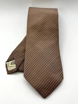 "Corbata de cuello vintage de seda para hombre - 57"" - marrón tostado rayas diagonal" Foto 1 de 3