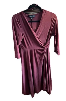 Perceptions Women’s Dress Faux Wrap Maroon Red Knit 3/4 Sleeve S - Image 1 of 4