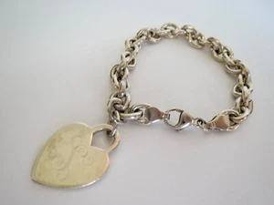 Heavy Weight Sterling Silver Rolo Link HEART CHARM BRACELET 7" Length "S" Mono - Picture 1 of 8