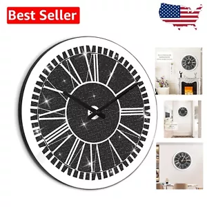 Luxury Sparkle Black Mirror Wall Clock - Silent and Stylish 16-Inch Design - Picture 1 of 9