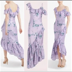 Vestido Kersti en Vino Lila Multi Cinq a Sept NUEVO Talla 10 100% Recorte con Volantes de Seda - Imagen 1 de 13