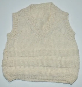 VINTAGE Handmade Knit Infant Baby Boy's Taupe / Cream V-neck Sweater Vest CUTE - Picture 1 of 4