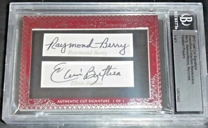 LEAF DOUBLE RAYMOND BERRY~ELVIN BETHEA~LENNY MOORE~MIKE MUNCHAK CUT AUTO #1/1 - Picture 1 of 2
