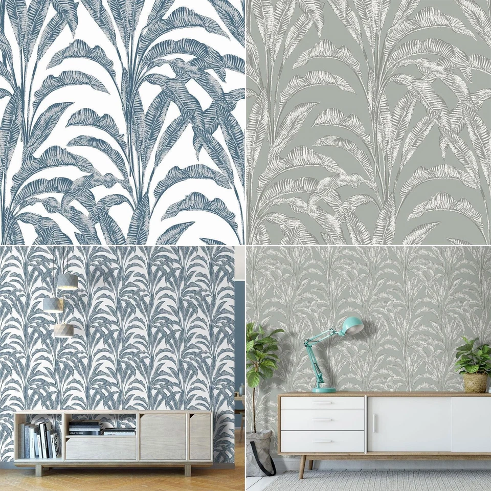 Papel Pintado Hojas de Palma Tropicales Muriva Sansa Botánico Texturizado Vinilo Foto 1 de 1