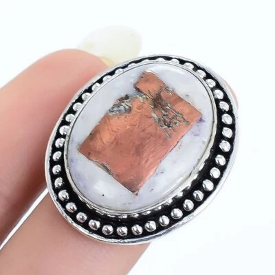 Kupfer IN Quarz Edelstein Handgemacht Ethnisch Silber Schmuck Ringgröße 5.5 - Bild 1 von 4