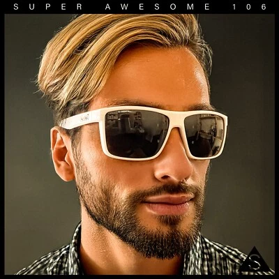 Locs Mens Gangster White Frame Sport Horn Rim Classic 90s Manly Sunglasses - Image 1 of 4