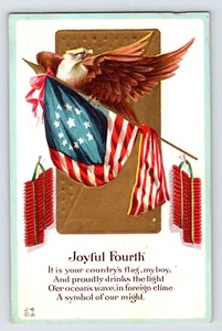 Postal 4 de julio Águila Bandera Americana 1912 Publicada Littleton NH Parte posterior dividida - Imagen 1 de 2