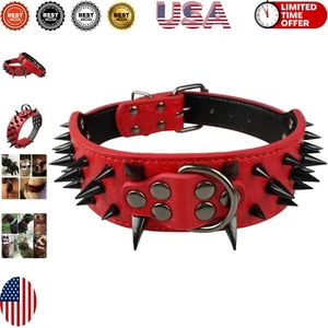 Anti-Bite Stylish Leather Dog Collar with Spikes - Fits 17-20" for Large Dogs - Picture 1 of 9
