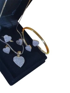 sterling Zirconia crystal heart pendant necklace earring Jewelry set for Woman - Picture 1 of 2