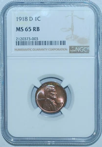 1918 D NGC MS65RB Red and Brown Lincoln Wheat Cent - Picture 1 of 2