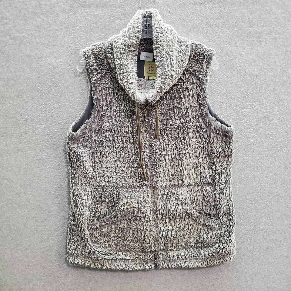 Royal Robbins Mujer Chaqueta Grande Gris Sherpa Imitación Piel Chaleco Cremallera Completa Capucha Cuello Foto 1 de 4