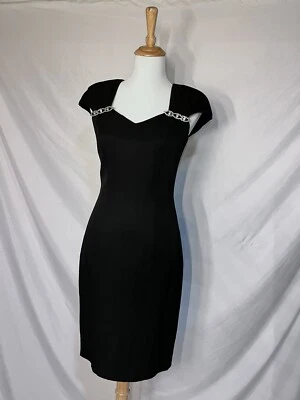 Vintage 1980s JS Collections Black Pencil Dress w Jewel Accents - Image 1 of 4