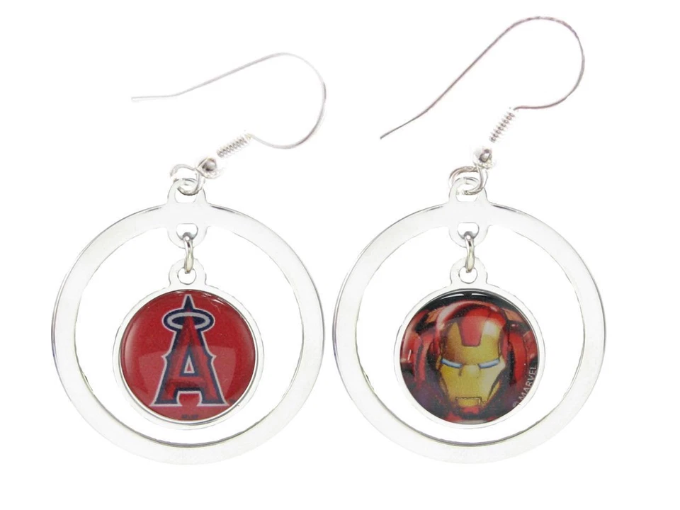 Los Angeles Angels Iron Man Two Sided Silver Hoop Wire Earrings Marvel Jewelry - Image 1 of 1