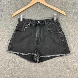 Supre Womens Shorts Size 8 Black Denim Cheeky Frayed Hem High Rise 7924 - Picture 1 of 12