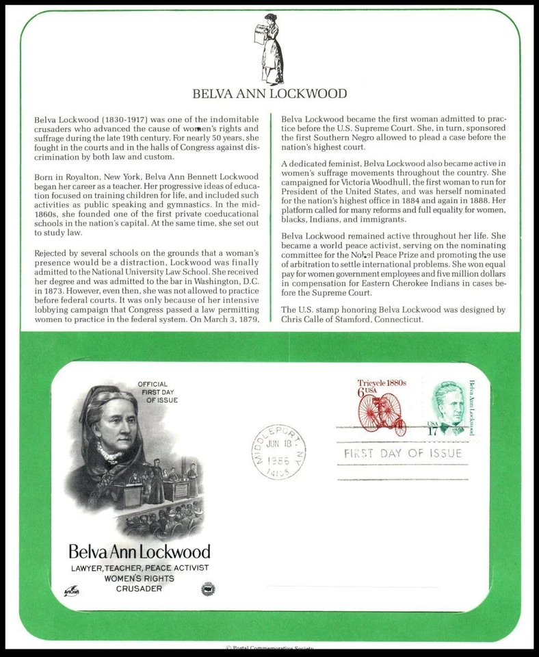 1986 Belva Ann Lockwood, Scott 2178 FDC PCS panel, women's rights Supreme Court - Image 1 of 1