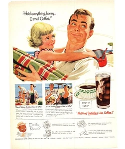 1951 Pan American Coffee Bureau Vintage Druck Werbung Familie am Strand Wandbild - Bild 1 von 2