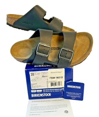 Birkenstock Arizona BS Black Oiled Leather Sandals Womens 7 EU 38 New With Box - Image 1 of 4