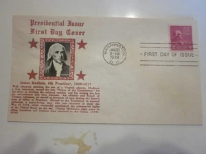US COVER 1939 JAMES MADISON FDC SCOTT 843 COIL STAMP CROSBY BRONZE COPPER CACHET - Picture 1 of 3