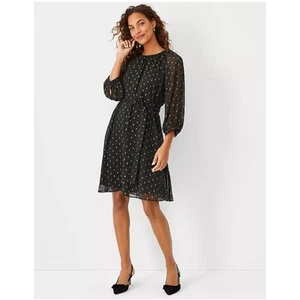 Vestido Ann Taylor Negro Manga Transparente Chifón Arrugado Talla SP - Imagen 1 de 13