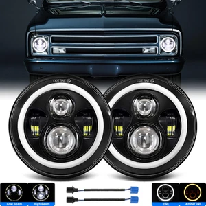2Pcs 7'' LED Headlights Amber DRL Hi/Lo Beam For Ford F-100 F-250 F-350 1953-77 - Picture 1 of 5