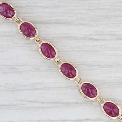 Ruby Oval Cabochon Tennis Bracelet 14k Yellow Gold 6.75" 5.2mm - Image 1 of 4