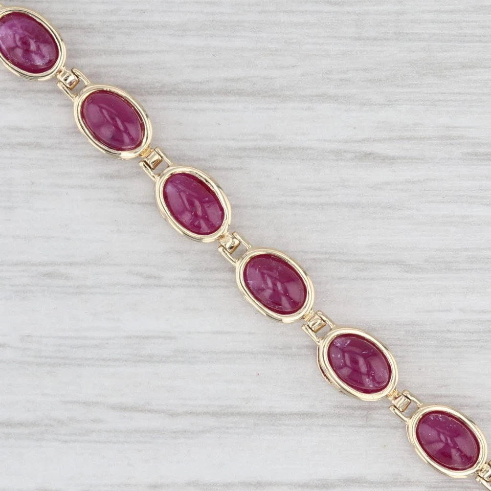 Ruby Oval Cabochon Tennis Bracelet 14k Yellow Gold 6.75" 5.2mm - Image 1 of 4