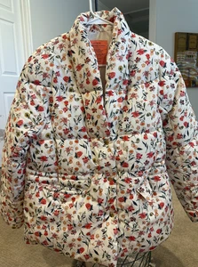 J Crew Alps Puffer Jacket Damen Gr. M Creme Floral Cottagecore - Bild 1 von 12