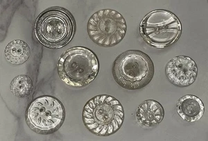 Vintage 12 Czech Clear Depression Crystal Glass Crafting Buttons 107-44 - Picture 1 of 15