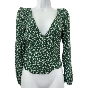 Reformation Nell Floral V Neck Button Up Top Blouse Size XS Peasant Prairie - Picture 1 of 7