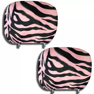 Animal Print Zebra Print Headrest Covers Pink & Black Pair 12" x 9" Universal - Bild 1 von 1