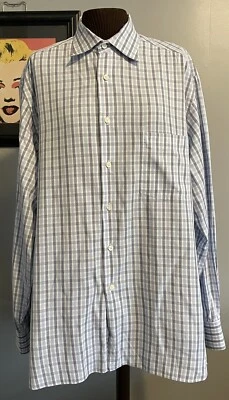 Camisa Billy Reid Para Hombre Algodón Abotonada Azul/Blanco A Cuadros • 2XL Hecha en Italia Foto 1 de 4