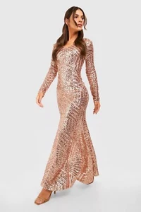 New BOUTIQUE ROSE GOLD SEQUIN LONG SLEEVE Dress. Sz 8. SOLD OUT. - Picture 1 of 8