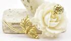 Estate Pauline Rader Gold Plate Large Carved White Stone Flower And Bug Brooch Pin
