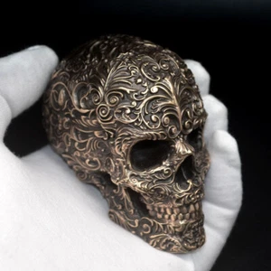 Exquisita escultura de cráneo humano fundido bronce tallado decoración colecciones de arte EDC - Imagen 1 de 9