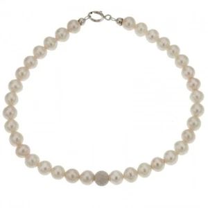 Bracciale Perle Naturali acqua dolce applicazione in Oro bianco 18 KT Diamantata - Imagen 1 de 1