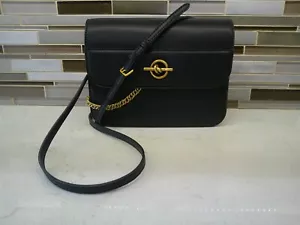 CHARLES & KEITH BLACK LEATHER SMALL CROSSBODY BAG PURSE WITH CHAIN DETAIL - Picture 1 of 14