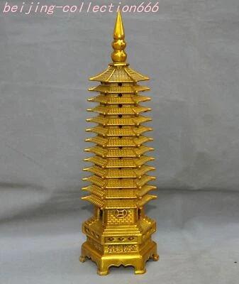 32cm temple bronze Gilt 13th floor Buddha Pagoda Wenchang Tower Exorcism statue - Image 1 of 4