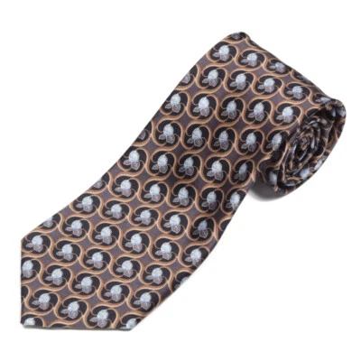 ERMENEGILDO ZEGNA Floral Blue Flower Black Gray Deco Design Men's Silk Neck Tie - Image 1 of 4