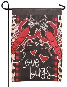 Crawfish Love Bugs Printed Applique Garden Flag - Picture 1 of 1