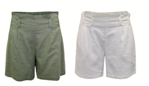 Khaki oder weiß Baumwolle Paperbag Shorts hoher elastischer Bund 8 bis plus 22 - Bild 1 von 7