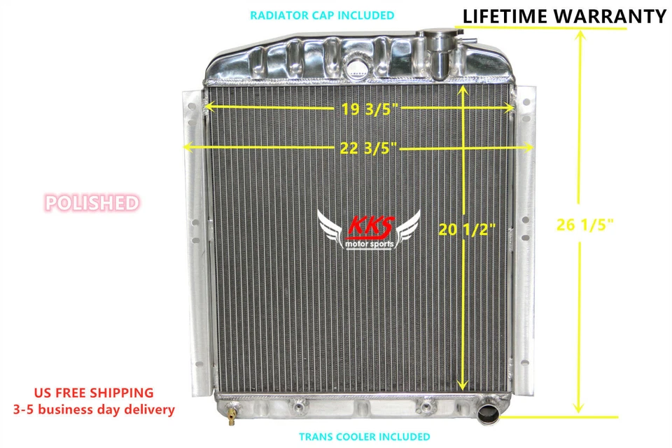 Полированный алюминиевый радиатор KKS подходит для Chevrolet Chevy Truck V8 1948-1954 годов выпуска с 3 рядами - Изображение 1 из 4