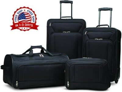 Juego De Equipaje Lado Blando De Mano Con Ruedas Para Viaje Avion 4 Piezas Negra - Imagem 1 de 4